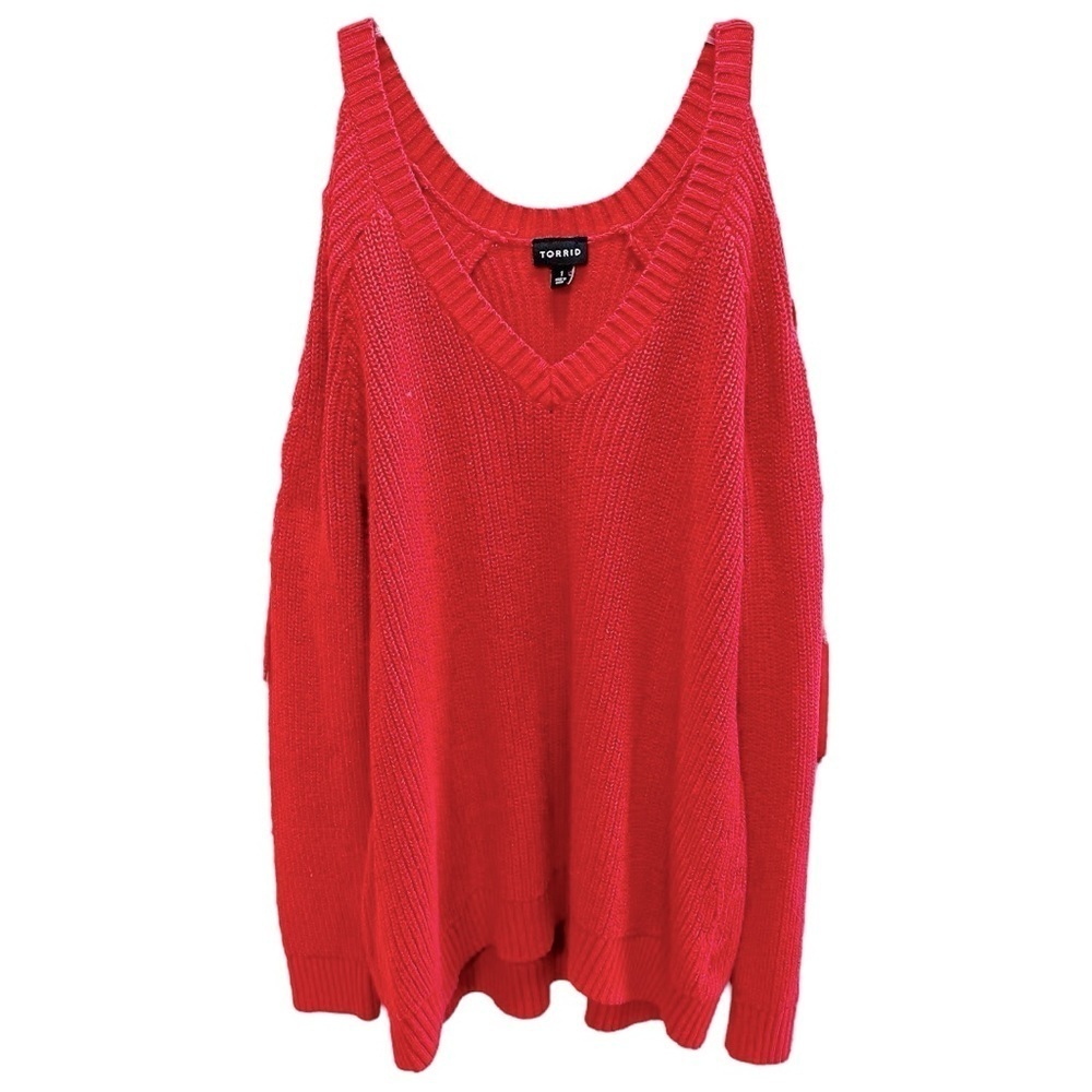 Torrid Coral Cold Shoulder Lace Up Sweater 1X